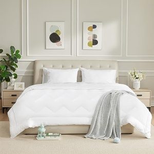 White Down Alternative Queen Size 100% Cotton Quilted Duvet Insert Fluffy and Breathable | Lightweight All Season 10