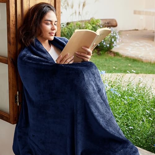 51wy7vfoixl.jpg Exclusivo Mezcla Extra Large Fleece Throw Blanket for Couch and Sofa, Super Soft and Warm 300GSM Blankets, Navy Blue All