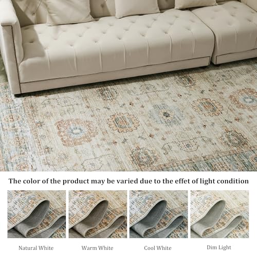 51wfkeavurl.jpg HOMBYS Vintage Floral Medallion Area Rug for Living Room and Bedroom - Large Boho Carpet, Apricot, Machine Washable 2