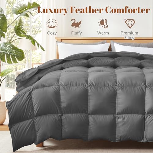 51wlghzqll.jpg Cosybay King Size Ultra Fluffy Feather Down Comforter - All Season Luxury Bedding, 106"x90", Grey Cosybay King Size 10