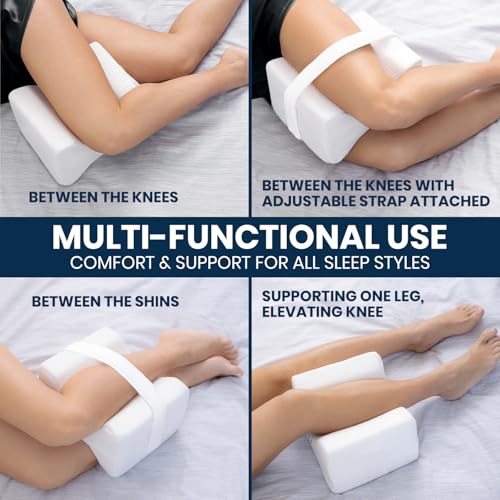 51wxiuoodel.jpg Everlasting Comfort Memory Foam Leg & Knee Pillow for Side Sleepers - Sciatica Pain Relief - Adjustable Strap