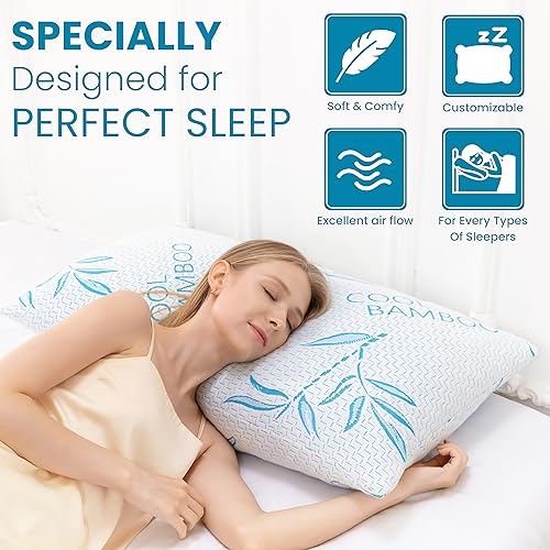 51x5me2oeel 2.jpg King Size Rayon Derived from Bamboo Pillows for Cooling Sleep, Removable/Washable Cover, Adjustable Support (2 Pack) K