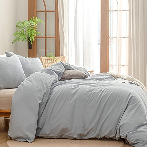 51x6dh1nkl.jpg BESTOUCH Cornflower Blue Queen Duvet Cover Set 100% Washed Cotton Super Soft Comfortable Chic Lightweight 3 PCs Home Bed