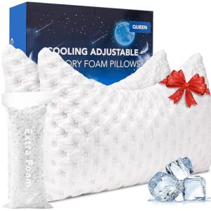 Luxury Shredded Memory Foam Cooling Side Sleeper Pillows for Neck and Shoulder Pain | Adjustable Queen Size Curved B