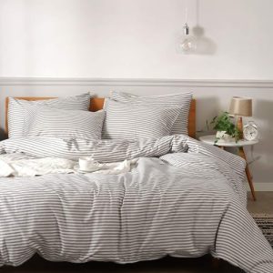 JELLYMONI 100% Natural Cotton Queen Size Striped Duvet Cover Sets with Zipper Closure & Corner Ties JELLYMONI 100% Natur