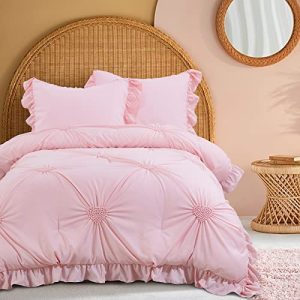 ROYALAY Pink Ruffle Comforter Set for Girls Full/Queen Size (Pink, Full-81"x86")