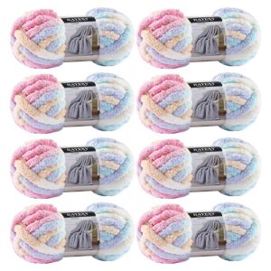 Jumbo Chunky Chenille Yarn for Hand Knitting and Crocheting, Marshmallow Color 8 Pack | Marshmallow Chunky Chenille
