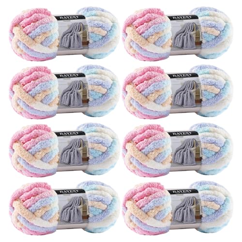 51yn8aqtxcl.jpg Jumbo Chunky Chenille Yarn for Hand Knitting and Crocheting, Marshmallow Color, 8 Pack | Chunky Yarn for Hand Knitti