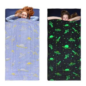 HOMBYS Glow in The Dark Sleeping Bags for 10-12 Year Old Kids - Soft Sleep Mat with Pillow and Blanket for Daycare an