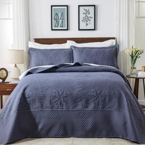 Qucover Alaska King Bedspread 132x120, 3 Piece Soft Microfiber Lightweight Oversized Quilts Set | Qucover Vintage Pe