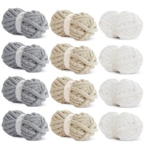 HOMBYS 12 Pack Chunky Yarn for Crocheting and Hand Knitting,Super Bulky Large Soft Fluffy Yarn for Home Crafting,4 Cream
