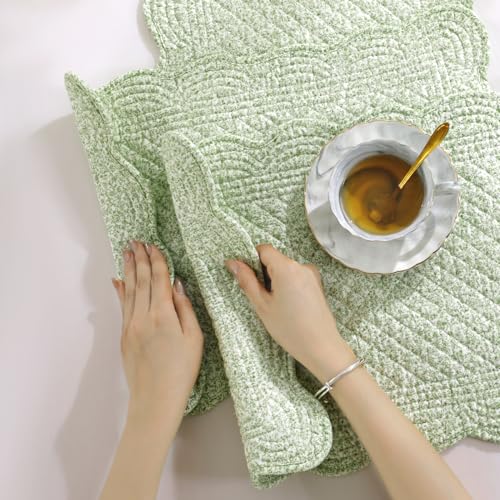 51zkua1z2dl.jpg MABOZOO Washable Cotton Quilted Placemats Set for Kitchen & Dining, Rectangular White Green Floral Design, Set of 6