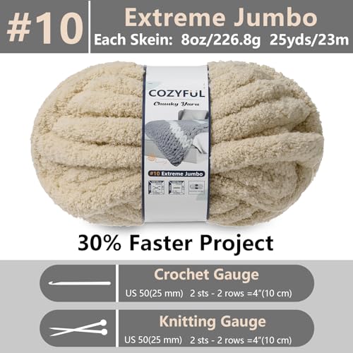 51zuamgdxzl.jpg Cozyful #10 Khaki Chunky Yarn for Hand Knitting & Crocheting, Super Bulky Knit Blanket Yarn, 8 Skein Pack (25 yds 8 oz E