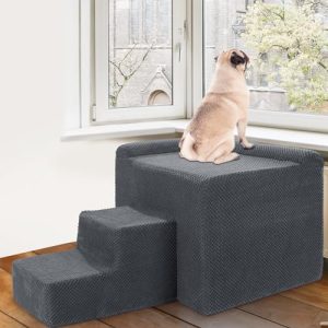 HOMBYS Orthopaedic Dog Bed with Stairs, Soft & Supportive for Joint Protection, Dark Grey HOMBYS Foam Dog Window Perch,