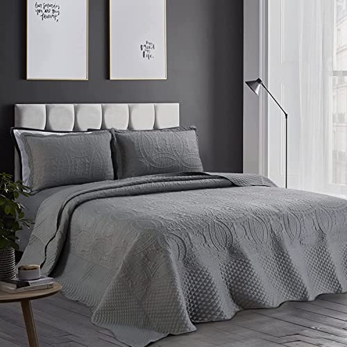 51zvoe088il 2.jpg HOMBYS Oversized King Bedspreads Soft, Durable & Breathable Coverlet for All Seasons, 122"x138", 3 PCS (Grey) HOMBYS E