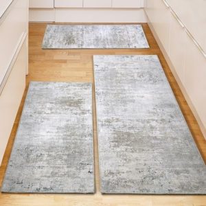 HOMBYS Washable Non Slip Kitchen Rugs Set of 3 Brown for Floor Absorbent Soft Low Pile Mats for Kitchen Sink Laundry Was