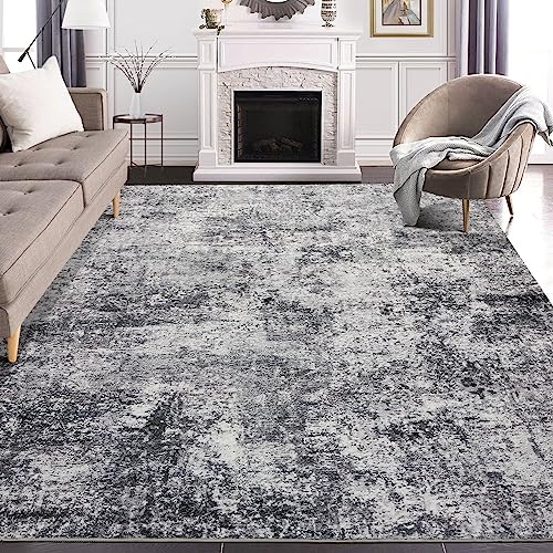 61aalmjslll 1.jpg Large Soft Neutral Modern Abstract Grey Area Rug for Living Room and Bedroom | Washable 9x12 Rustic Grey Indoor Abst