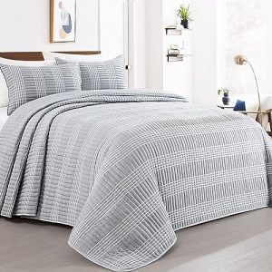 HOMBYS Lightweight Plaid Bedspread Coverlet Set, All Season Bohemian Home Bedding Decor, Grey HOMBYS 132x120 Seersucke