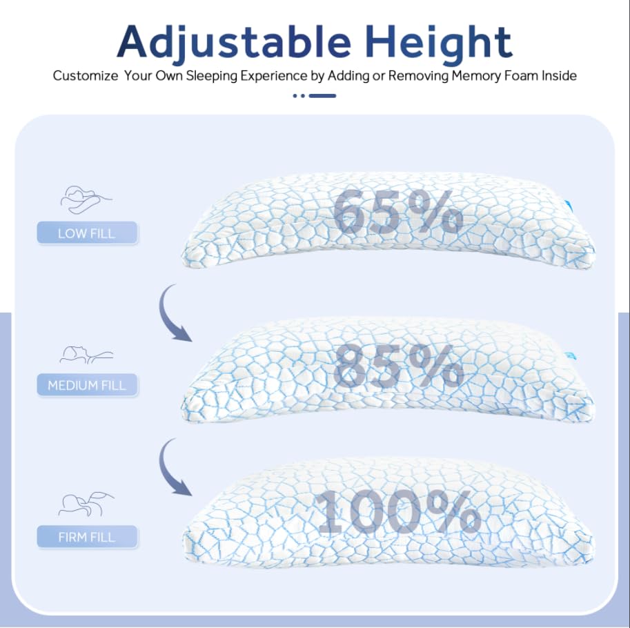 61mkty9hlzl.jpg Cooling Side Sleeper Pillow for Neck and Shoulder Pain Relief White Queen Size with Additional Foam FillIncluded Adjusta