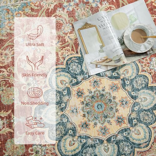 61nafem1edl.jpg HOMBYS 10x14 Brick Red Vintage Area Rug for Living Room and Bedroom HOMBYS 10x14 Brick Red Boho Floor Carpet for Indoor