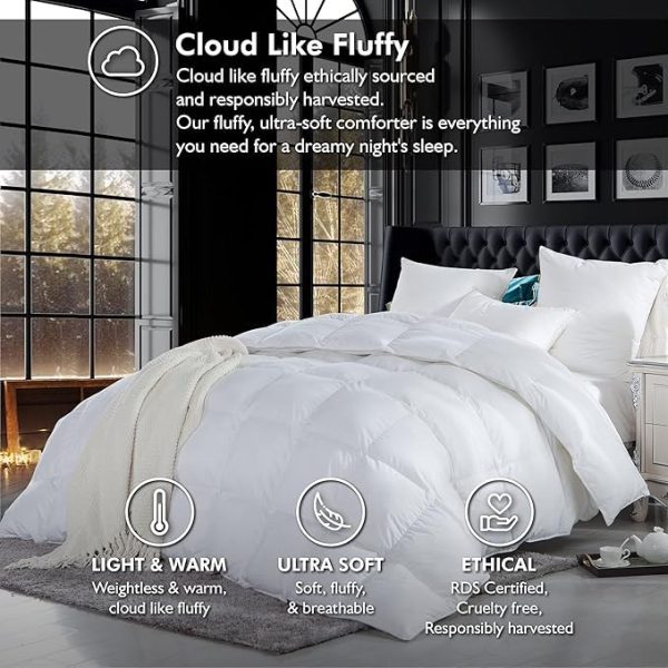 Ultra-Soft 100% Cotton Luxurious Oversized Queen Size Goose Down Fiber Comforter Duvet Insert | All-Season White Sol