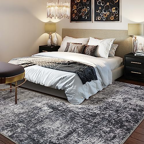 61ztna2zfl 1.jpg Large Soft Neutral Modern Abstract Grey Area Rug for Living Room and Bedroom | Washable 9x12 Rustic Grey Indoor Abst