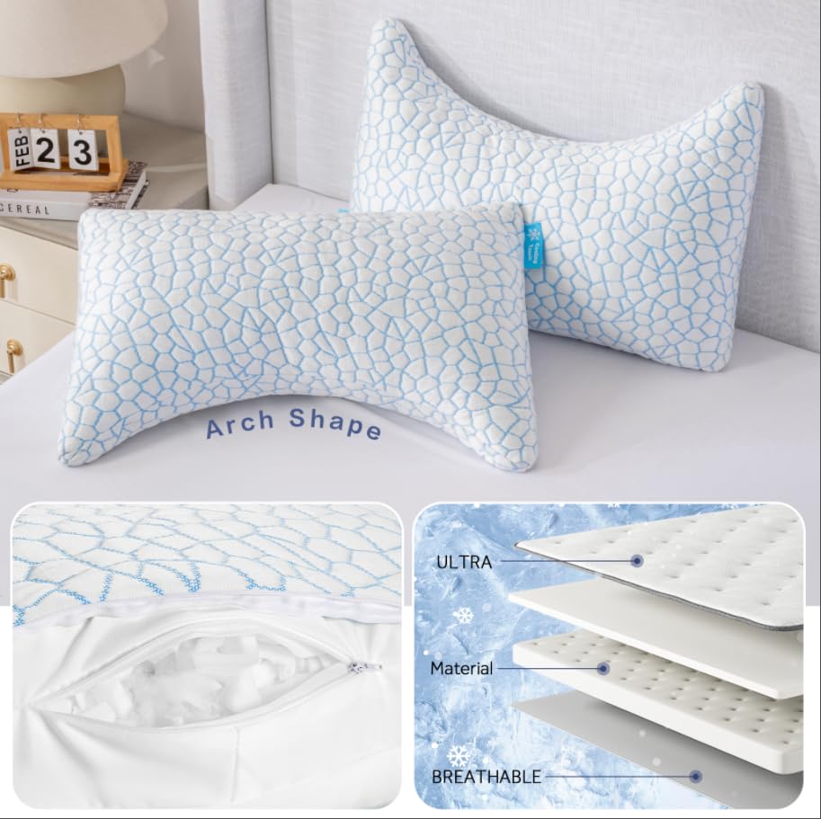 61akobanhzl.jpg Cooling Side Sleeper Pillow for Neck and Shoulder Pain Relief White Queen Size with Additional Foam FillIncluded Adjusta