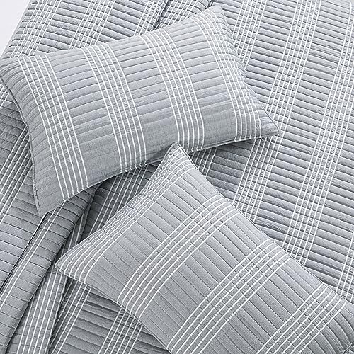 61evjbdqfvl 1.jpg HOMBYS Lightweight Plaid Bedspread Coverlet Set, All Season Bohemian Home Bedding Decor, Grey HOMBYS 132x120 Seersucker