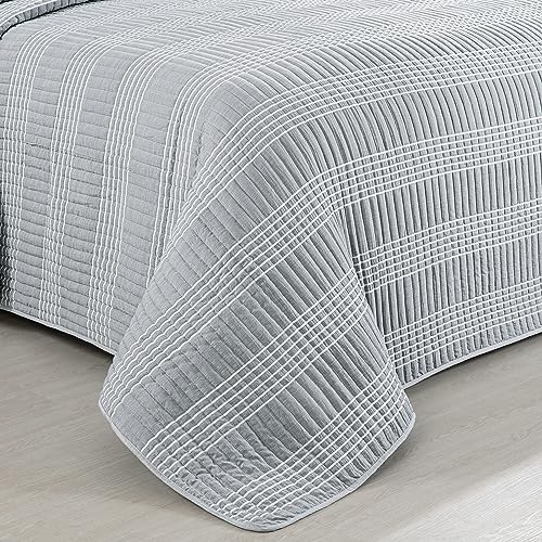 61go3oih6fl 1.jpg HOMBYS Lightweight Plaid Bedspread Coverlet Set, All Season Bohemian Home Bedding Decor, Grey HOMBYS 132x120 Seersucker