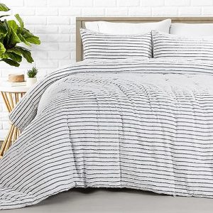 HOMBYS Black White King Bed Tufted Jacquard Geometry Comforter Set for Shabby Chic Decor, 120x120 with 2 Pillow Cases