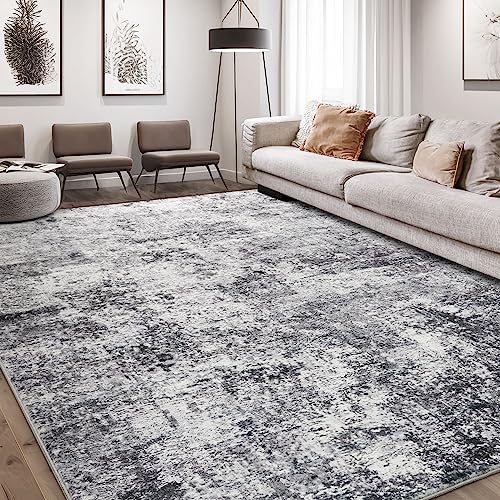 61rzvscjk6l 1.jpg Large Soft Neutral Modern Abstract Grey Area Rug for Living Room and Bedroom | Washable 9x12 Rustic Grey Indoor Abst