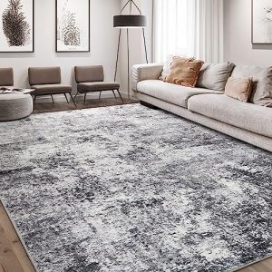 Large Soft Indoor Neutral Modern Abstract Low Pile Washable Grey Area Rug for Living Room and Bedroom | 9x12 Grey So