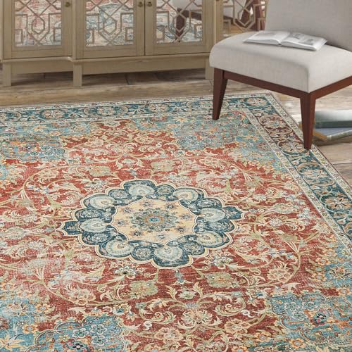 61zjiwetel 1.jpg HOMBYS 10x14 Brick Red Vintage Area Rug for Indoor Living Room and Bedroom HOMBYS 10x14 Brick Red Boho Floor Carpet for